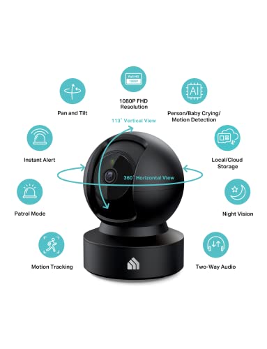 Kasa 1080p Indoor Pan/Tilt Wired Security Camera - Works as a Baby & Pet Monitor, Motion Detection & Tracking, 2-Way Audio, Night Vision, Subscription-Free Local Storage or Optional Cloud, EC71