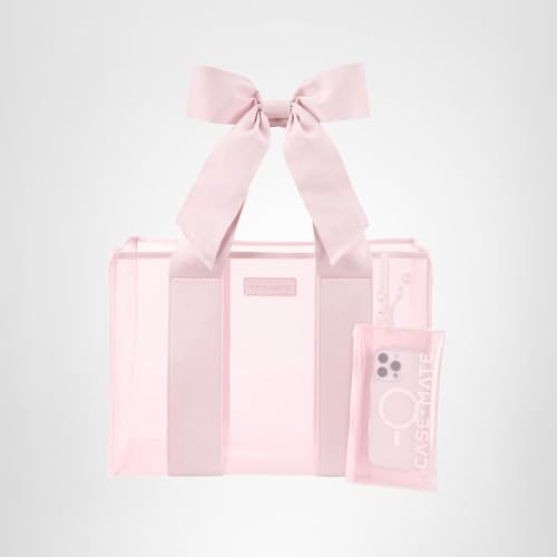 Case-Mate Pink Bow Jelly Tote - Lightweight Tote Bag with Phone Pouch for Women - Waterproof, Tip-Proof, Foldable & Washable - Handbag for Everyday Use, Travel, Pool & Vacation - Large