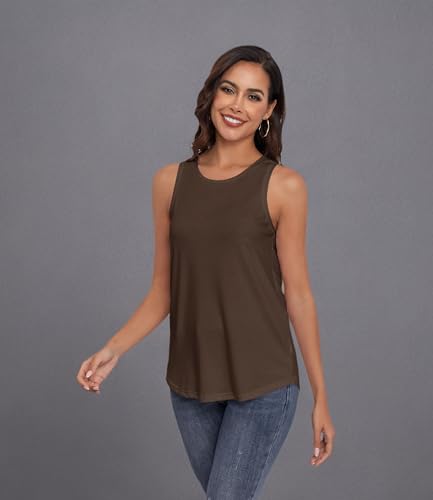 Smile Fish Women Crewneck Flowy Loose Fit Tank Top Sleeveless Summer Tops Shirts Cotton Chocalte Brown,L