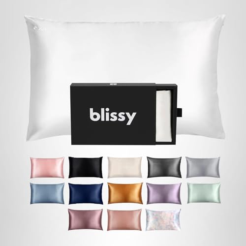 Blissy Silk Pillowcase - 100% Pure Mulberry Silk - 22 Momme 6A High-Grade Fibers - Silk Pillow Cover for Hair & Skin - Regular, Queen & King (Blissy White, Standard)