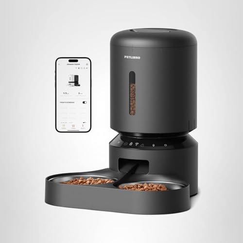 PETLIBRO Automatic Cat Feeder for 2 Cats, 5G&2.4G WiFi Pet Feeders, 5L Programmable Cat Food Dispenser with Airtight Lock-Fresh Technology, Dual Stainless Steel Bowls, Low Food Sensor