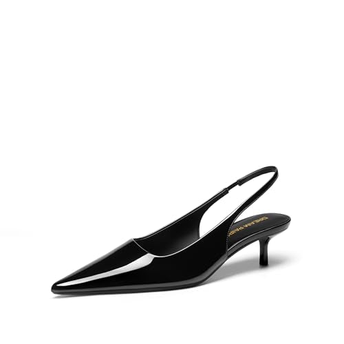 DREAM PAIRS Women's Kitten Heels Slingback Low Closed Toe Comfortable Pumps Pointed Toe Wedding Party Elegant Dress Shoes,Size 8,Black-Pat,SDPU25093W