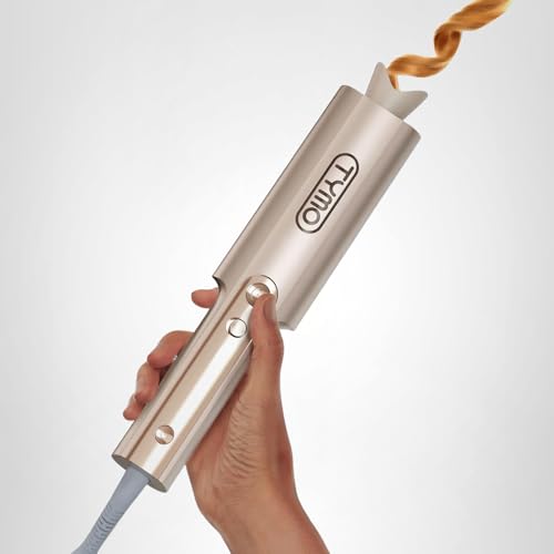 TYMO CurlPro Plus Automatic Rotating Curling Iron - Upgraded Long Barrel Curling Wand for Long Hair, Ceramic Hair Curler for Women, Anti-Scald, Tangle-Free, 600M Ionic, Dual Voltage, Gold, 1 Inch