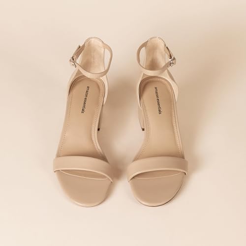 Amazon Essentials Women's Two Strap Heeled Sandal, Beige Faux Leather, 7.5