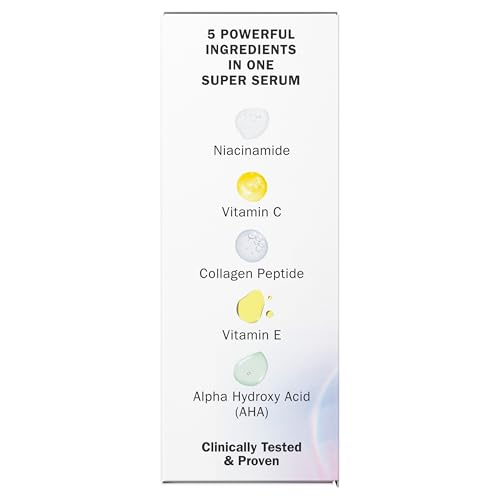 Olay Super Serum - Niacinamide, Vitamin C & E, Collagen Peptide, AHA - 5-in-1 Skin Care Benefits for Face - Healthy Glow, Brightening, Hydrating, Smoothing, Firming, Evens Tone, Anti-Aging, 1.7 Oz
