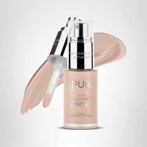 PÜR MINERALS 4-in-1 Love Your Selfie Longwear Foundation and Concealer - Unique, Dual-Applicator Component - Covers Blemishes and Imperfection - Reduce Fine Lines and Wrinkles - MP3 - 1 oz Makeup