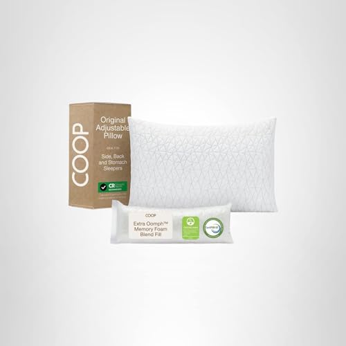 Coop Home Goods Original Adjustable Pillow, Queen Size Bed Pillows for Sleeping, Cross Cut Memory Foam Pillows - Medium Firm Back, Stomach and Side Sleeper Pillow, CertiPUR-US/GREENGUARD Gold