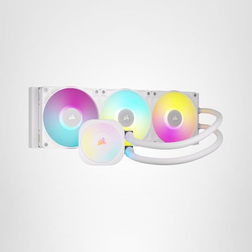 CORSAIR iCUE Link Titan 360 RX RGB Liquid CPU Cooler – 360mm AIO – Low-Noise – FlowDrive Cooling Engine – Intel LGA 1851/1700, AMD AM5/AM4 – 3X RX120 RGB Fans – iCUE Link System Hub Included – White