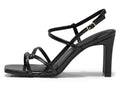 Coutgo Womens Chunky High Heels Strappy Sandals Square Open Toe Ankle Strap Wedding Party Dress Shoes, Black, Size 8
