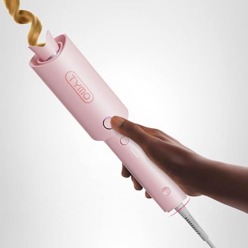 TYMO Automatic Rotating Curling Iron - TYMO CURLPRO Beach Waves Curling Wand, Portable Hair Curler, 500 Million Ionic, Dual Voltage & Lightweight for Travel, Ceramic Coating, 1 Inch, Pink