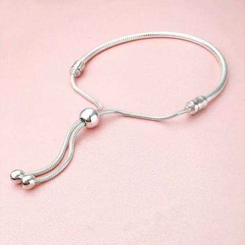 European Snake Chain Charm Bracelet - Adjustable Sliding Clasp Stainless Steel 3mm Premium Snake Chain, Compatible with Pandora Charms Beads & Pendants - Sliding Bracelet For Women & Men