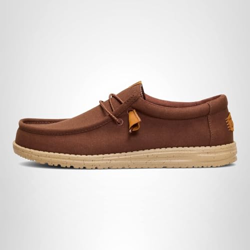 HEYDUDE Men's Wally Canvas Brown Size 11, Men’s Shoes, Slip-on Loafers, Comfortable & Light-Weight