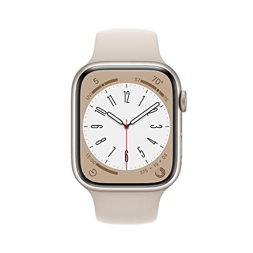 Apple Watch Series 8 [GPS, 45mm] - Starlight Aluminum Case with Starlight Sport Band, M/L (Renewed)