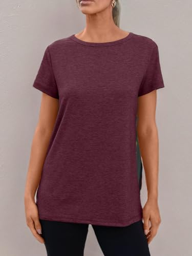 AUTOMET Women's Soft Basic Short Sleeve T-Shirt, Round Neck Top Casual Tee for Spring Summer Resort Wear 02winered XL