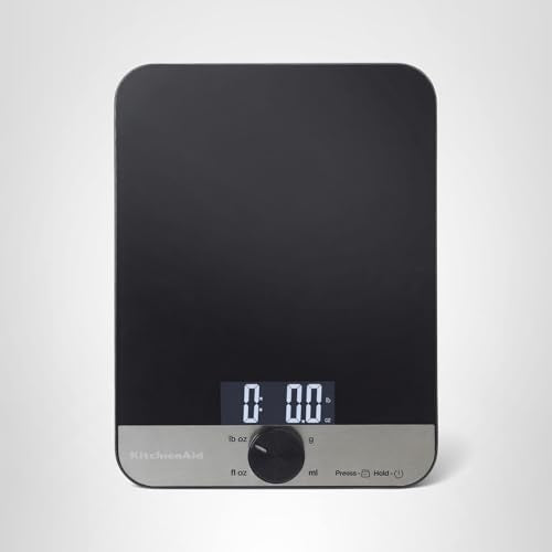 KitchenAid KQ908 Glass Surface 11 Pound Capacity Digital Kitchen and Food Scale, Scale for Food Ounces and Grams, Dry and Liquid Ingredients, Black