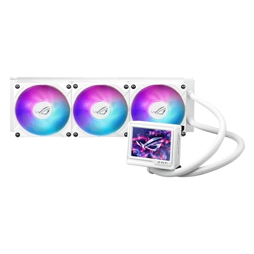 ASUS ROG RYUJIN III 360 ARGB EXTREME White Edition all-in-one AIO CPU liquid cooler, AMD Ryzen 9000 & Intel® Core™ Ultra Ready, Asetek Gen8 V2 pump;high airflow static pressure magnetic fans; 3.5" LCD