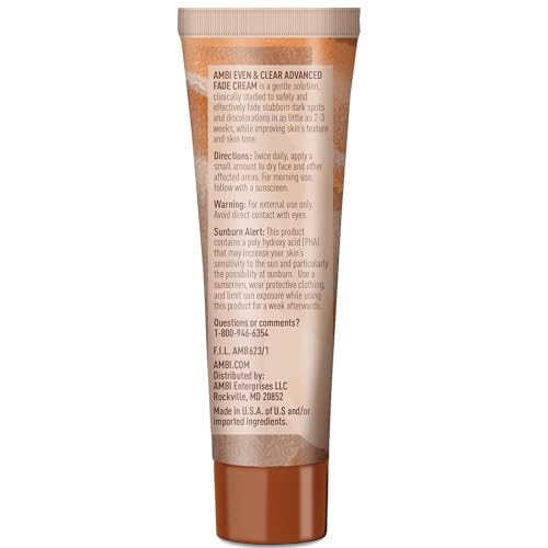 Ambi Even & Clear Advanced Fade Cream, Hydroquinone-free, Hyperpigmentation Treatment, Stubborn Dark Spot Corrector, Results In As Little As 2-3 Weeks, Niacinamide, Licorice Root Extract, PHA, 1 Fl Oz