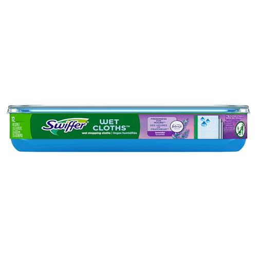 Swiffer Sweep + Mop, Wet Pads Refill, Floor Cleaner for Dirt, Dust, Hair, Cleaning Cloths for Mopping Home, Bathroom, Kitchen, All Purpose Multi-Surface Floor Wipes, Lavender, 12ct