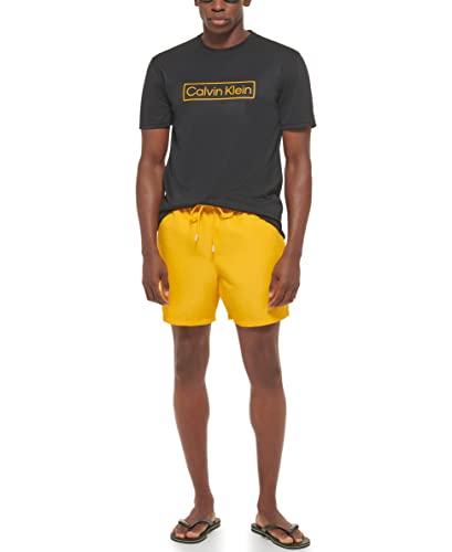 Calvin Klein Men's Standard Light Weight Quick Dry Short Sleeve 40+ UPF Protection Active Top, Black Logo, XX-Large
