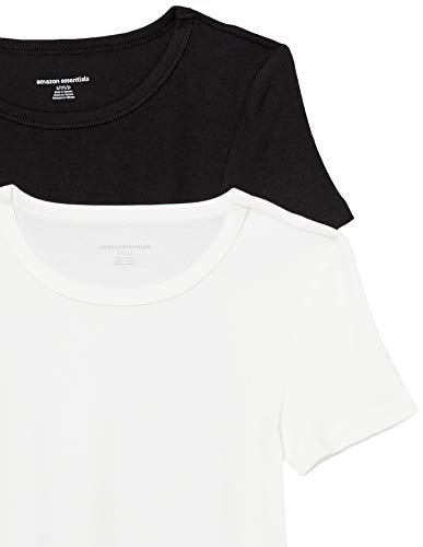 Amazon Essentials Women's Slim-Fit Short-Sleeve Crewneck T-Shirt, Pack of 2, Black/White, Small
