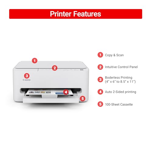 Canon PIXMA TS4320 Wireless Color Inkjet Printer for Duplex Printing, White – Cost Efficient Home Printer with Copier/Scanner, Compact Design, Easy Setup, 1 Year Limited Warranty