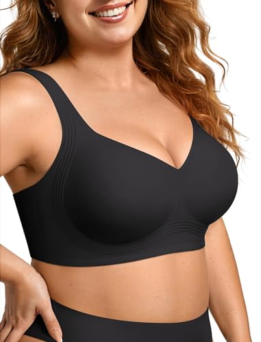 OEAK Womens Wireless Jelly Bra Plus Size Supportive Seamless Bras Full Coverage Push Up Comfortable No Underwire Tshirt Bras Black XL