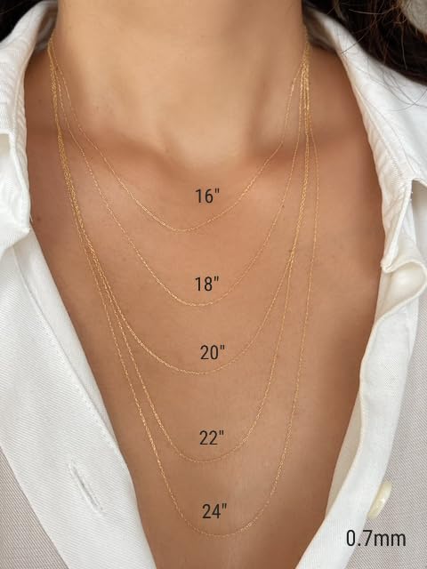 JEWELHEART 14K Solid Gold Rope Chain - 0.7mm Thin Dainty Braided Chain Link Necklace - Yellow Real Gold Pendant Necklace For Women 16"