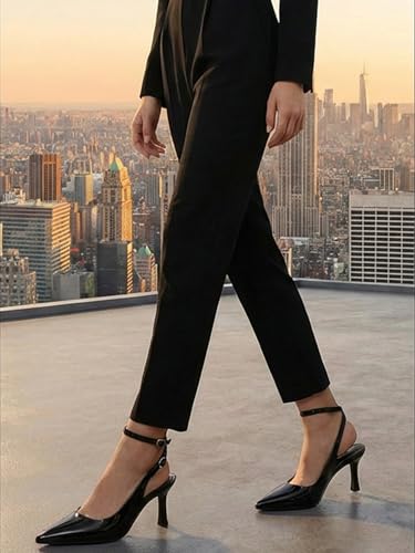 GotSoft Womens Pointed Toe High Heels Slingback Stiletto Ankle Strap Pumps Dress Shoes, Black, Size 8
