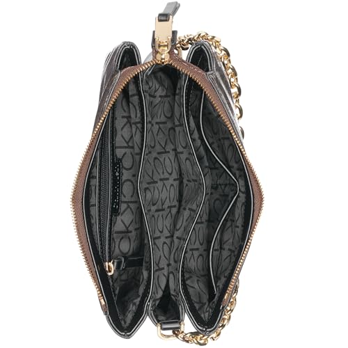 Calvin Klein Rain Triple Compartment Chain Crossbody, Brown/Khaki/Black, One Size