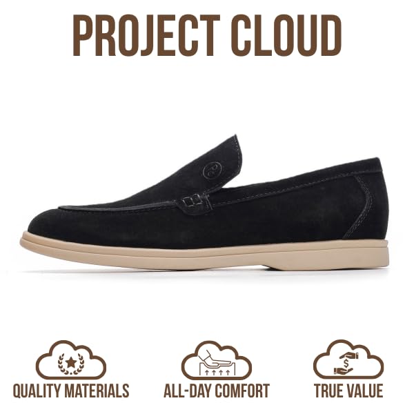 Project Cloud Mens Shoes 100% Genuine Leather Memory Foam Insole Loafers Slip On Shoes for Men - Venetian Men Casual Shoes Loafers for Men (Mark, BLKSDE, 8) Black Suede