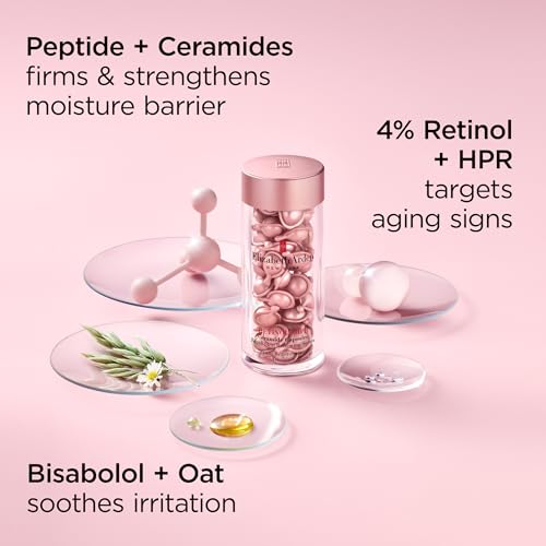 Elizabeth Arden Retinol + HPR Ceramide Rapid Skin Renewing Anti-Aging Face Serum Capsules, Fine Lines & Wrinkles Treatment with Peptides, Vitamin E, & Niacinamide, 60 Count