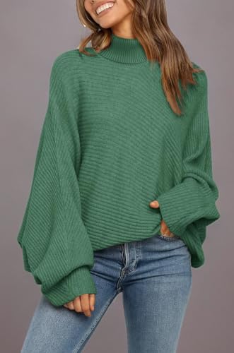 Mafulus Womens Oversized Turtleneck Sweaters Batwing Puff Long Sleeve Ribbed Knit Slouchy Pullover Jumper Tops