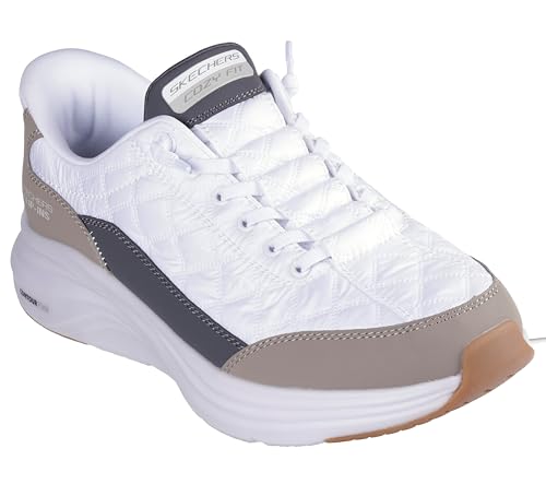 Skechers Men's Contour Foam Cozy Fit Hands Free Slip-in Sneaker,White/Taupe,7.5 Wide