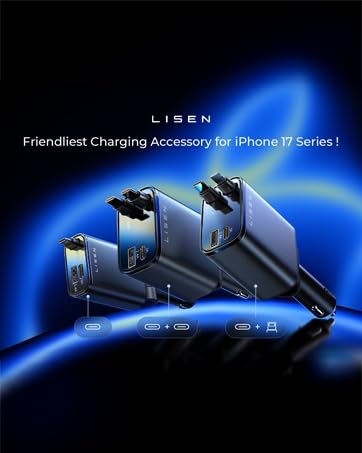 LISEN Retractable Car Charger, 69W Cars Adapter USB C Fast Charger for iPhone 17 Pro Max 16, Car Accessories for Valentines Day Gifts for him Her Birthday Gifts for Men Women 2026 Tech Gadgets for Men