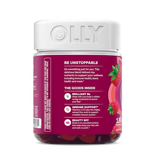 OLLY Women's Daily Multivitamin Gummy, Vitamins A, D, C, E, Biotin, Folic Acid, Adult Chewable Vitamin, Berry Flavor, 65 Day Supply - 130 Count