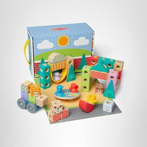 Melissa & Doug Blockables™ Town Snap and Play, Mix and Match Connectable Wooden Building Blocks Play Set Toy for Preschool Boys and Girls (73 Pcs)