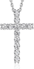MomentWish Cross Necklace, Christian Gifts for Women, 1.2 Carat Moissanite Cross Pendant, 925 Sterling Silver Necklaces Religious Anniversary Birthday Gifts for Women-Classic