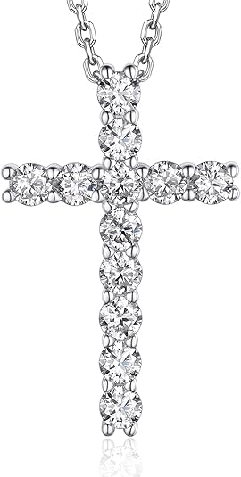 MomentWish Cross Necklace, Christian Gifts for Women, 1.2 Carat Moissanite Cross Pendant, 925 Sterling Silver Necklaces Religious Anniversary Birthday Gifts for Women-Classic