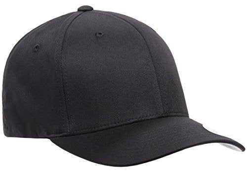 Flexfit Men's Wooly Combed Twill Fitted Baseball Cap, Black, Large-X-Large