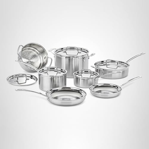 Cuisinart 12-Piece MultiClad Pro Triple Ply Stainless Stainless Steel Pots and Pans Set, Cookware Set Compatible with Induction, Electric, Gas Cooktops, Cool Grip Handles, Oven Safe to 500°F, Silver