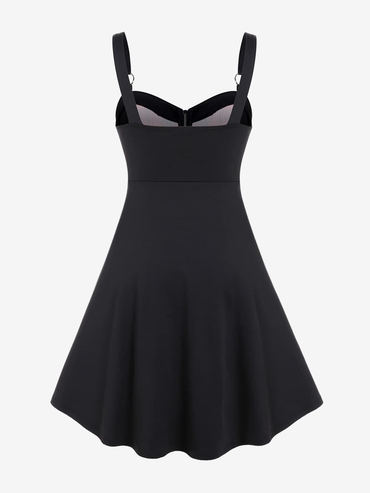 ROSE GAL Gothic Lace Up Plaid Half Zipper Fit and Flare Gothic Dress（Black-219/2X）