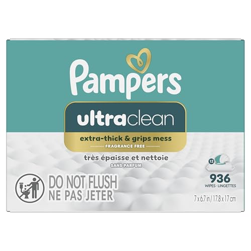 Pampers Ultra Clean Baby Wipes (Previously 'Free & Gentle'), 99% Water, Hypoallergenic, Unscented, 100% Plant Based, Plastic-Free, 936 Baby Wipes Total (12X Flip-Top Packs) [Packaging May Vary]