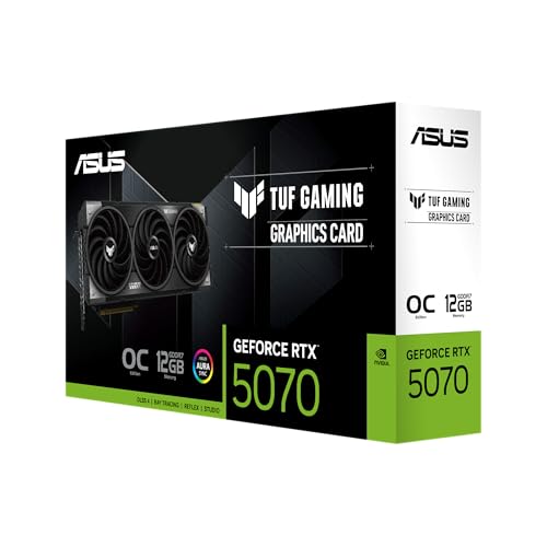 ASUS TUF GeForce RTX™ 5070 12GB GDDR7 OC Edition Graphics Card, NVIDIA, Desktop (PCIe® 5.0, HDMI®/DP 2.1, 3.125-Slot, Military-Grade Components, Protective PCB Coating, Axial-tech Fans)