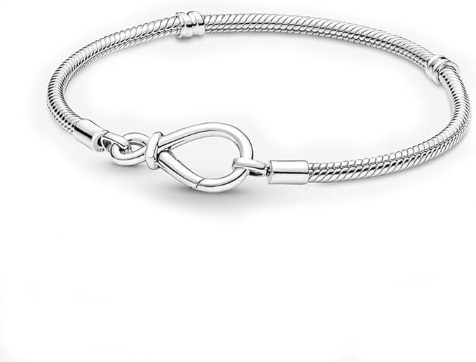 LNQOBU 925 Sterling Silver Snake Chain Bracelet Glossy Women Charm Bracelets for Mother's Day Gift(With one Spacer Beads)