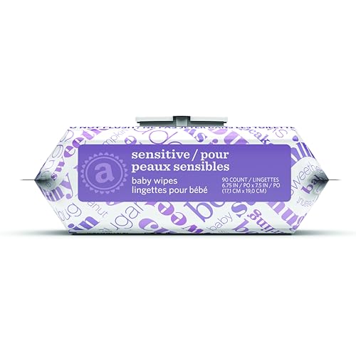 Amazon Elements Baby Wipes, Sensitive, Unscented, Cleans Gently, 810 Count, Flip-Top Packs, Pack of 9