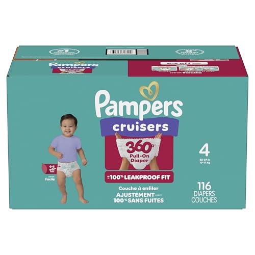 Pampers Diapers - Cruisers 360 - Size 4, 116 Count, Babyproof up to 100% Leakproof Pull-On Diaper