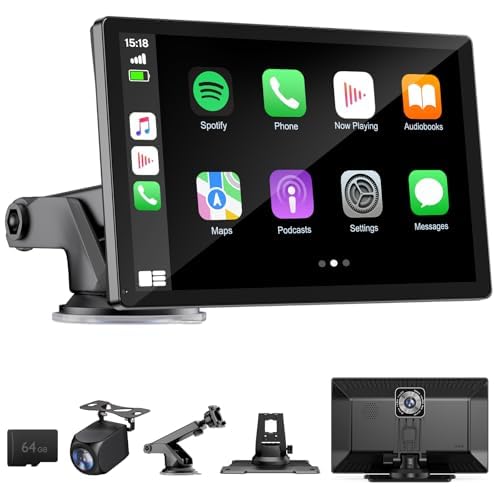 HAUXIY Wireless Apple Carplay Screen for Car 4K Dash Cam, 9" Portable Apple Carplay & Android Auto Car Stereo, with 1080p Backup Camera, GPS Navigation/Mirror Link/Voice Control/Bluetooth