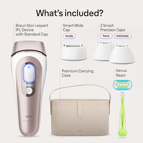 Braun Smart IPL, Vogue’s Best Hair Removal Device, Skin i·Expert Pro 7: at Home Laser Hair Removal, Permanent Visible Hair Reduction, Free App, Vanity Case, Venus Razor, 4 Smart Heads, IPL7387