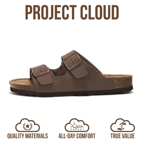 Project Cloud 100% Genuine Leather Flat Sandals Women 2026 Beach Essentials Womens Sandals Memory Foam Vacation Essentials Slides for Women Footwear (Venita, Tan, 8)