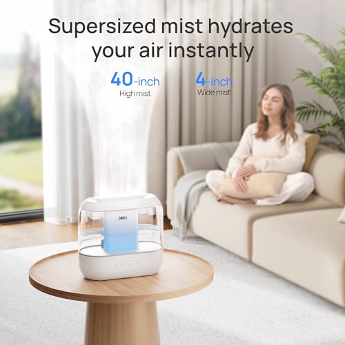 DREO Humidifiers for Bedroom, 4L Top Fill for Large Room, 36H Runtime, 28 dB Quiet Supersized Cool Mist Air Humidifier for Baby Nursery, Plants, Indoor, Night Light, Easy to Clean & Fill, White